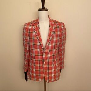 Tommy Hilfiger Mens 38R Linen Plaid Orange Checkered Blazer sport coat